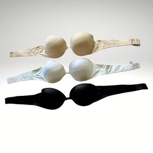 All 3 $14 Wonderbra Strapless Pushup Bras Sz 36B Tan White Black w/Straps